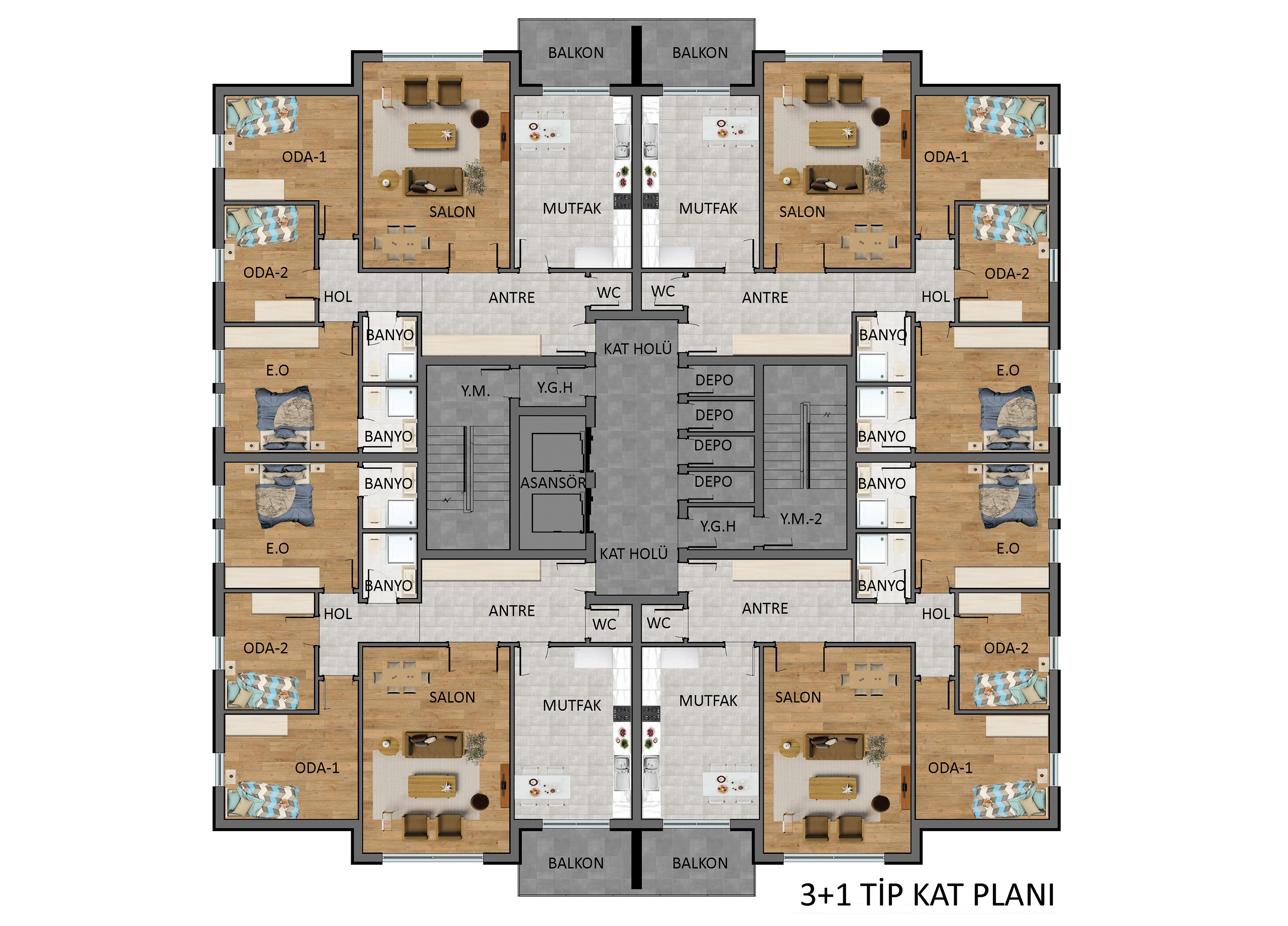 3+1 Tüm Kat Planı